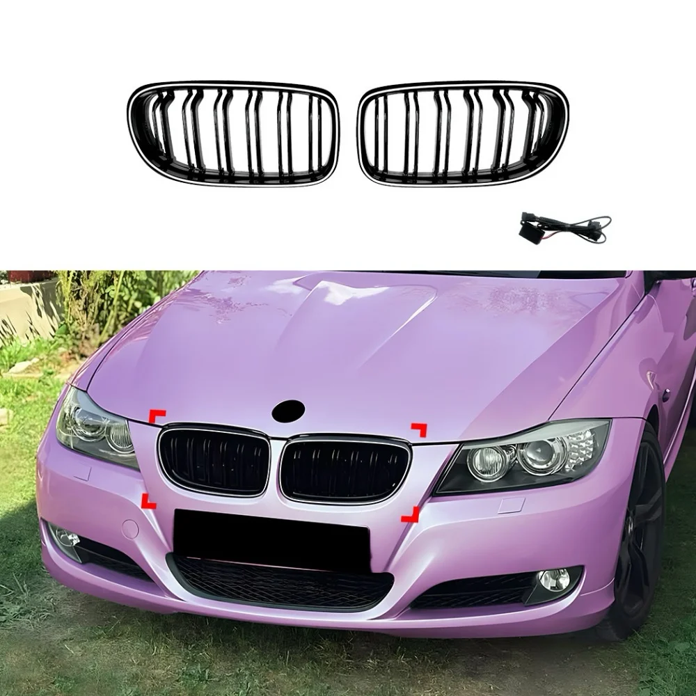 For BMW E90 E91 LCI LED Glowing Kidney Grille M Sport Style Gloss Black Front Grille 2009-2012