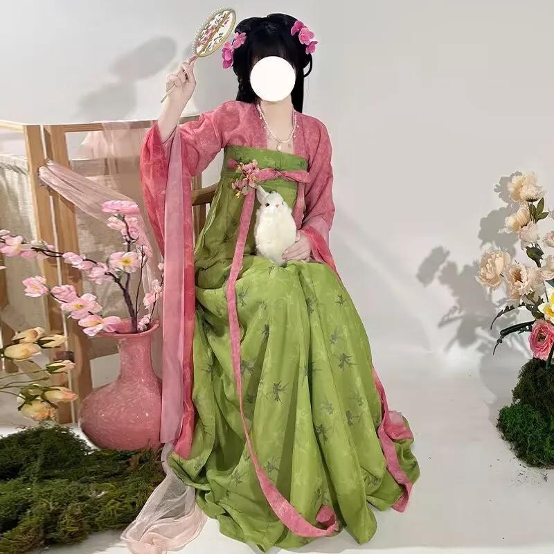 Strój na Halloween 2025, przebranie na imprezę cosplay, chińskie stroje w stylu vintage Tang, czerwono-niebieska sukienka Hanfu, damska sukienka Hanfu.