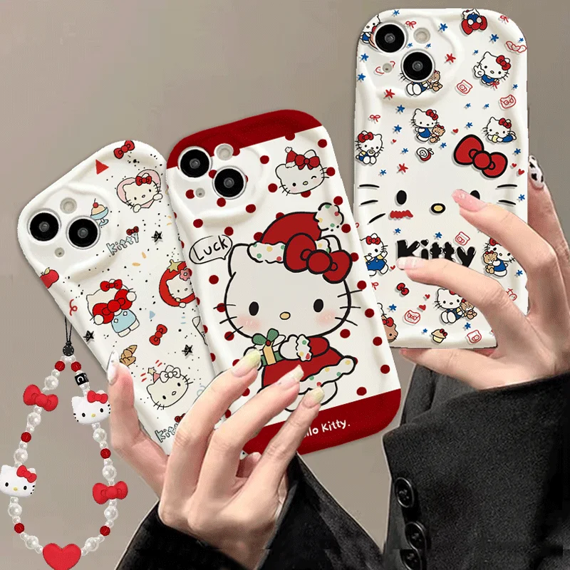 

Red Hello Kitty Bracelet Chain Phone Case For VIVO V50 Lite V40 V30E V30 Y31 Y04 Y36 Y04 Y02S Y76 Y16 Y39 Y20 Y27 V29E 5g cover