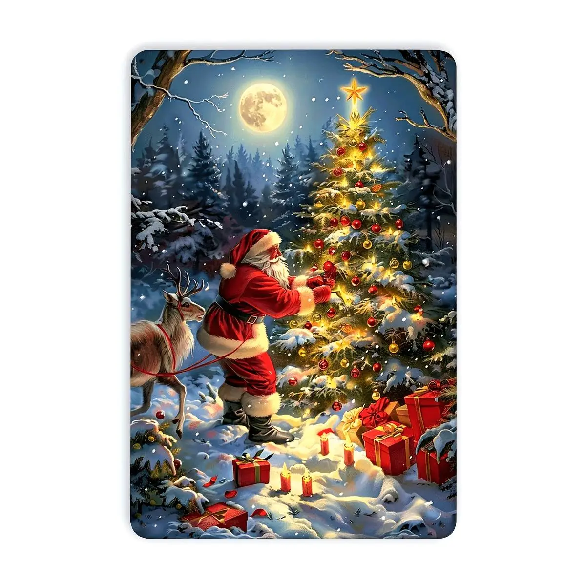 Santa Claus Metal Tin Sign, Indoor & Outdoor Decorative Foil Engraving, Wall Art for Home, Bedroom, Restaurant, Bar, Cafe, Schoo
