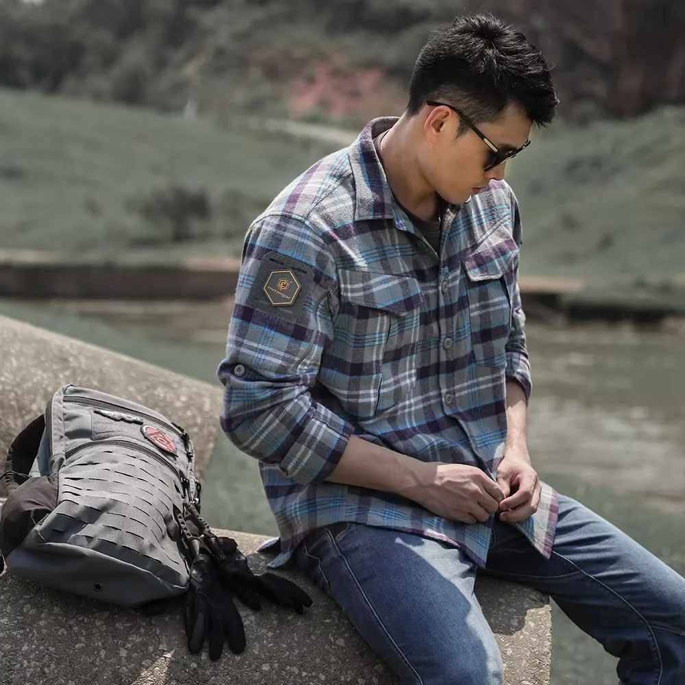 Emersongear niebieska etykieta „Longicorn” koszule flanelowe taktyczne ergonomiczne t-shirty miejskie topy dojazdowe Camping piesze wycieczki polowanie EMB9706 — zdjęcie 4
