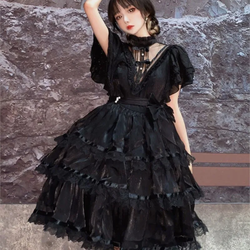 

Dark Goth Style Girl's Dress Flower Wedding Daily Short Sleeve Tulle