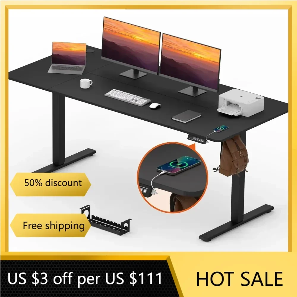 Large 71x31 Inches Height Adjustable Standing Desk with Cable Management, Home Office Computer Desk with Memory Preset