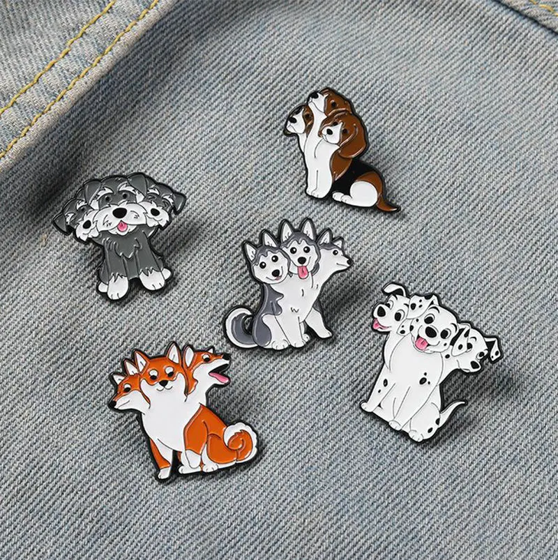 Kerberosz Kutya Zománc csapok Játékóra kawaii Akita inu shiba inu brooches Zsák Kalap Hajtóka hajcsat Jelvény férfiak Nők ékszer Adomány számára Eb Műgyűjtő Legyező