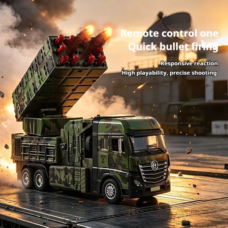 Hk Remote Control Alloy Missile Rocket Launcher Military Truck Omnidirectional Control Lights Sound Effects Shooting Model Toy