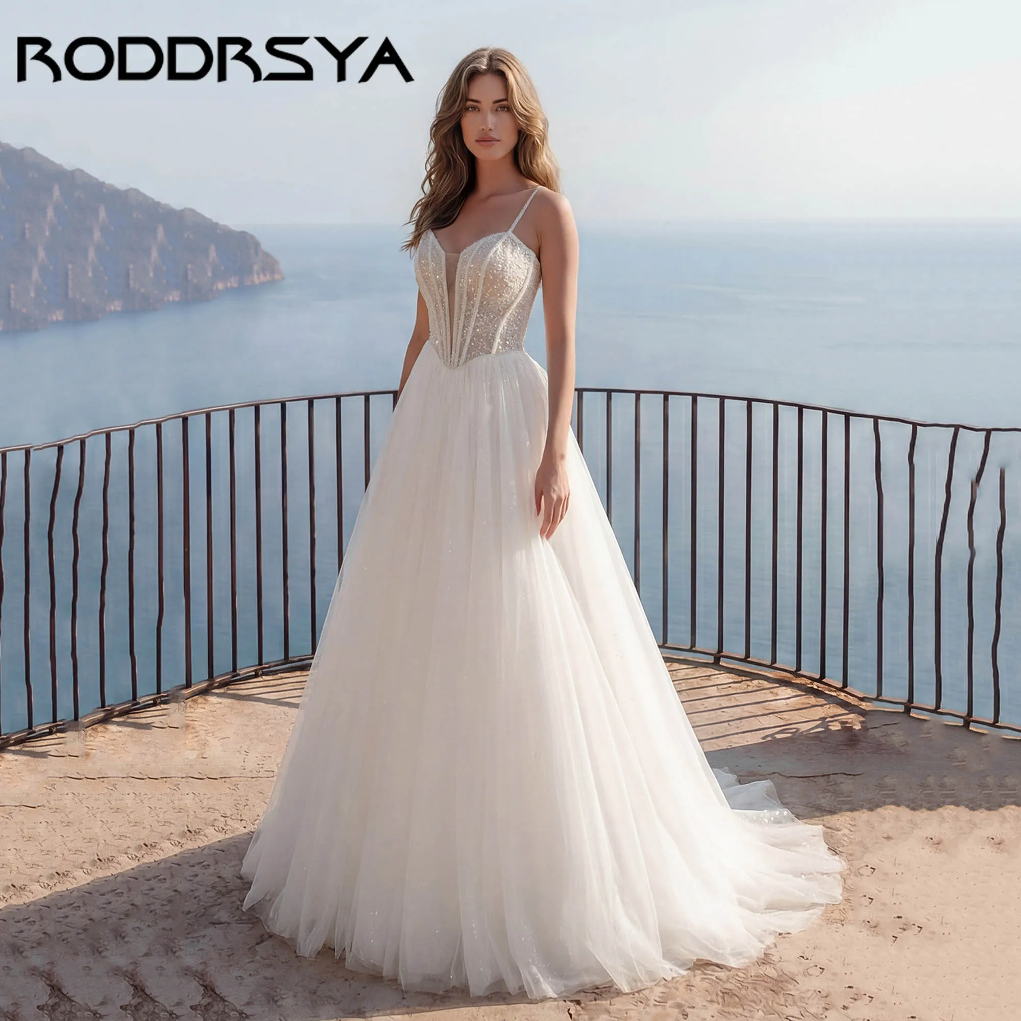

RODDRSYA Beading Bride Dress A-line Spaghetti Straps Romantic Wedding Gowns Women Sleeveless Tulle vestidos de novia Customized