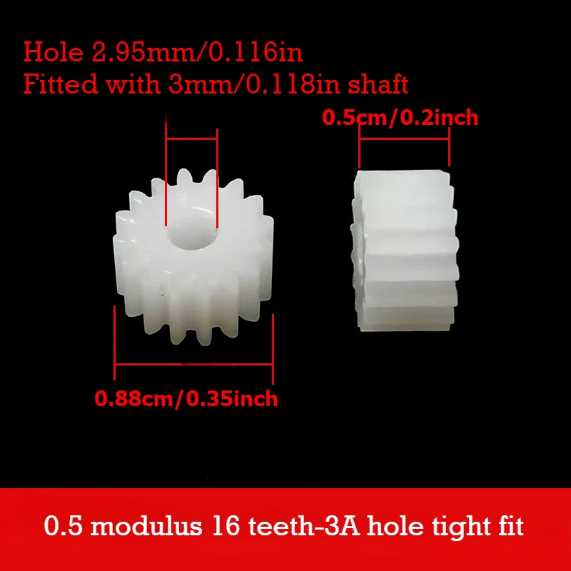 163A 100pcs 0.5 Module Plastic Gear, 16 Teeth with 3mm Bore, DIY Parts for Reduction Gearbox, Toy Model Aircraft Parts Gears view 2