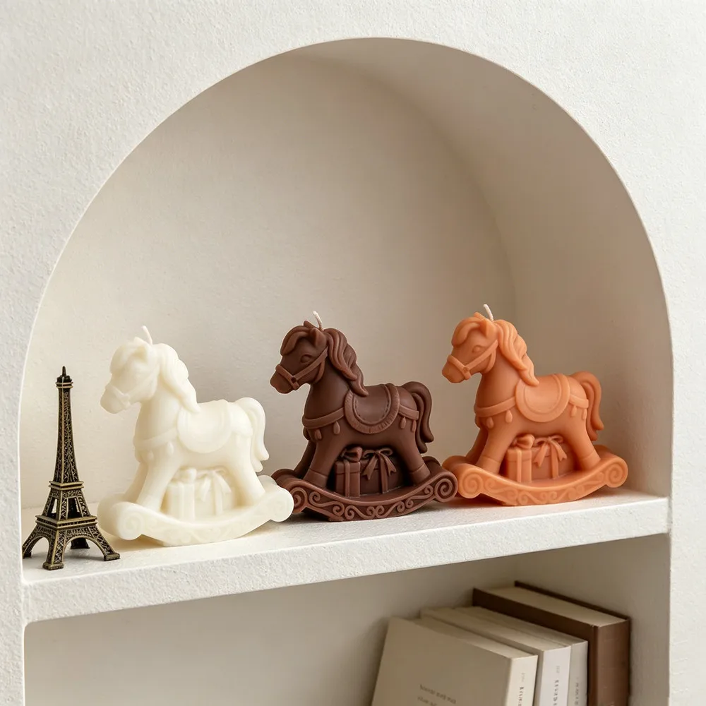 Niedliche Schaukelpferd-Silikonform für Kerzen - 3D-Pferd mit Geschenkbox-Form für DIY-Duftkerzen, Seife & Harz-Kunsthandwerk, Heimdekoration & Geschenke – Detail 5