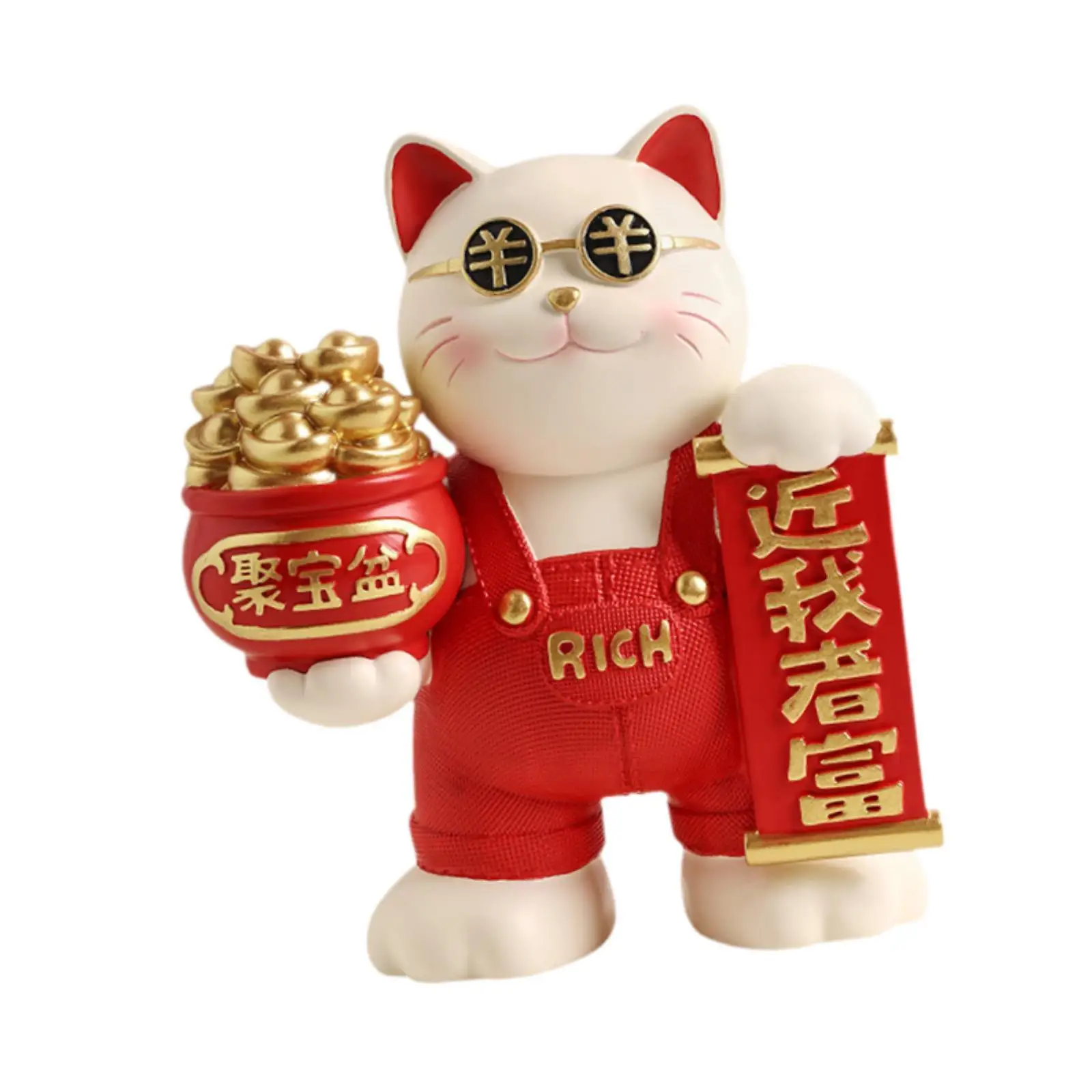 Fortune Cat Figurine Lucky Cat Statue Home Decor Desk Modern Resin Animal Sculpture Mascot Cat for Living Room Studio Bedroom