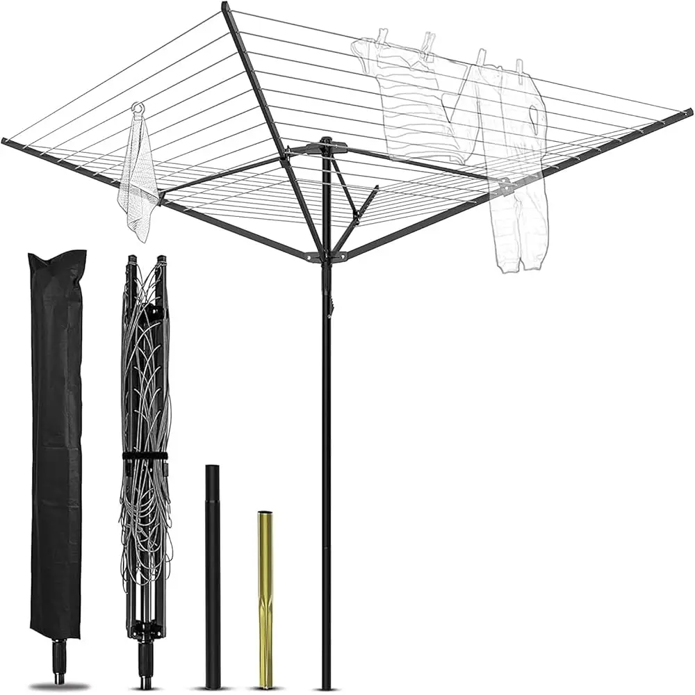 

Free ShippingOutdoor Umbrella Drying Rack,12 Lines with 165 Feet Umbrella Clothesline Outdoor Dryer Clothes Line, 4 Arm Steel Fr