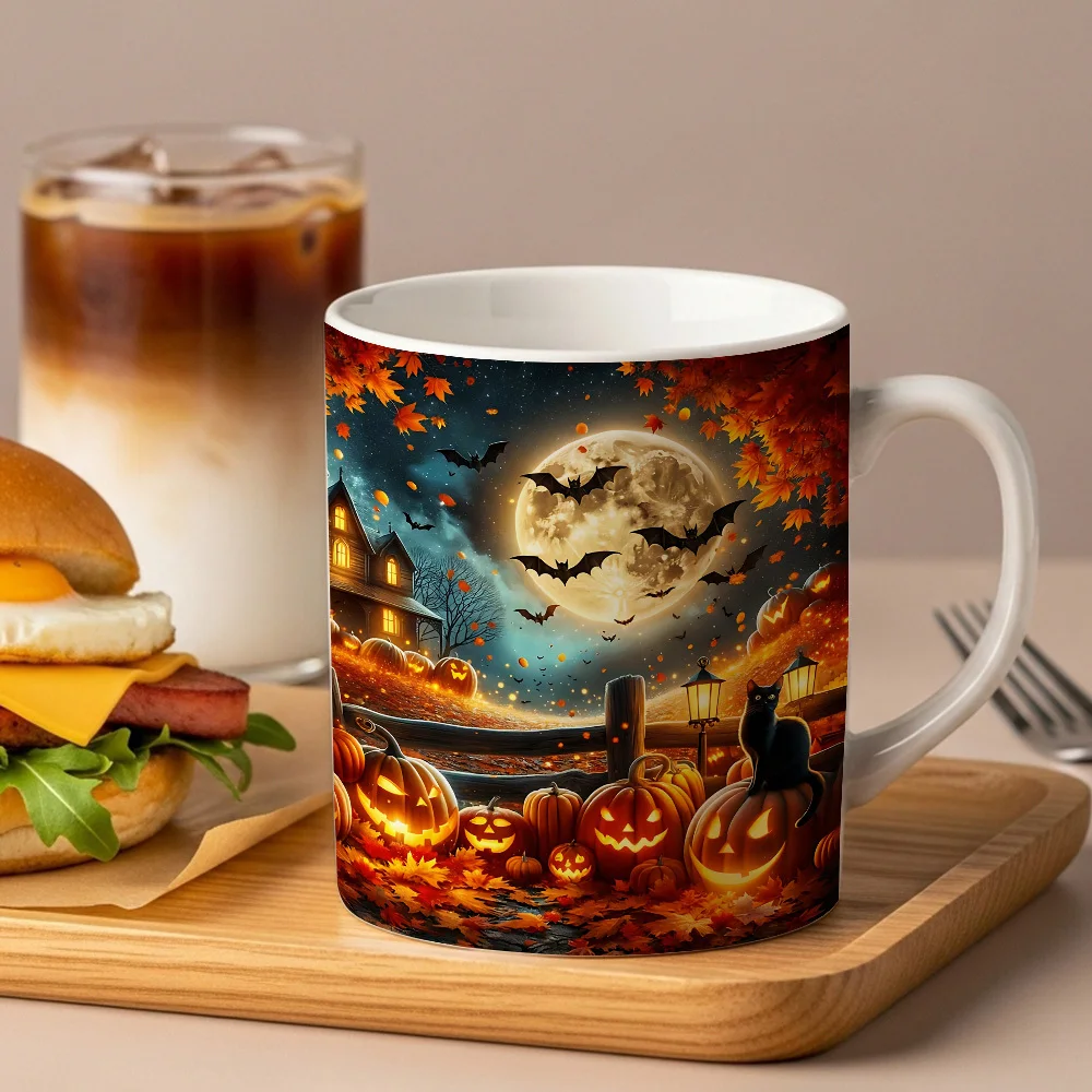1pc Coffee Mug Suitable for - Pumpkin Bat Castle Themed Cup with Spooky Design for Hot/ Drinks, Multi-Use for Home, Parties, Gifts - Perfect for Tea, Cocoa, Beverages - Great for &