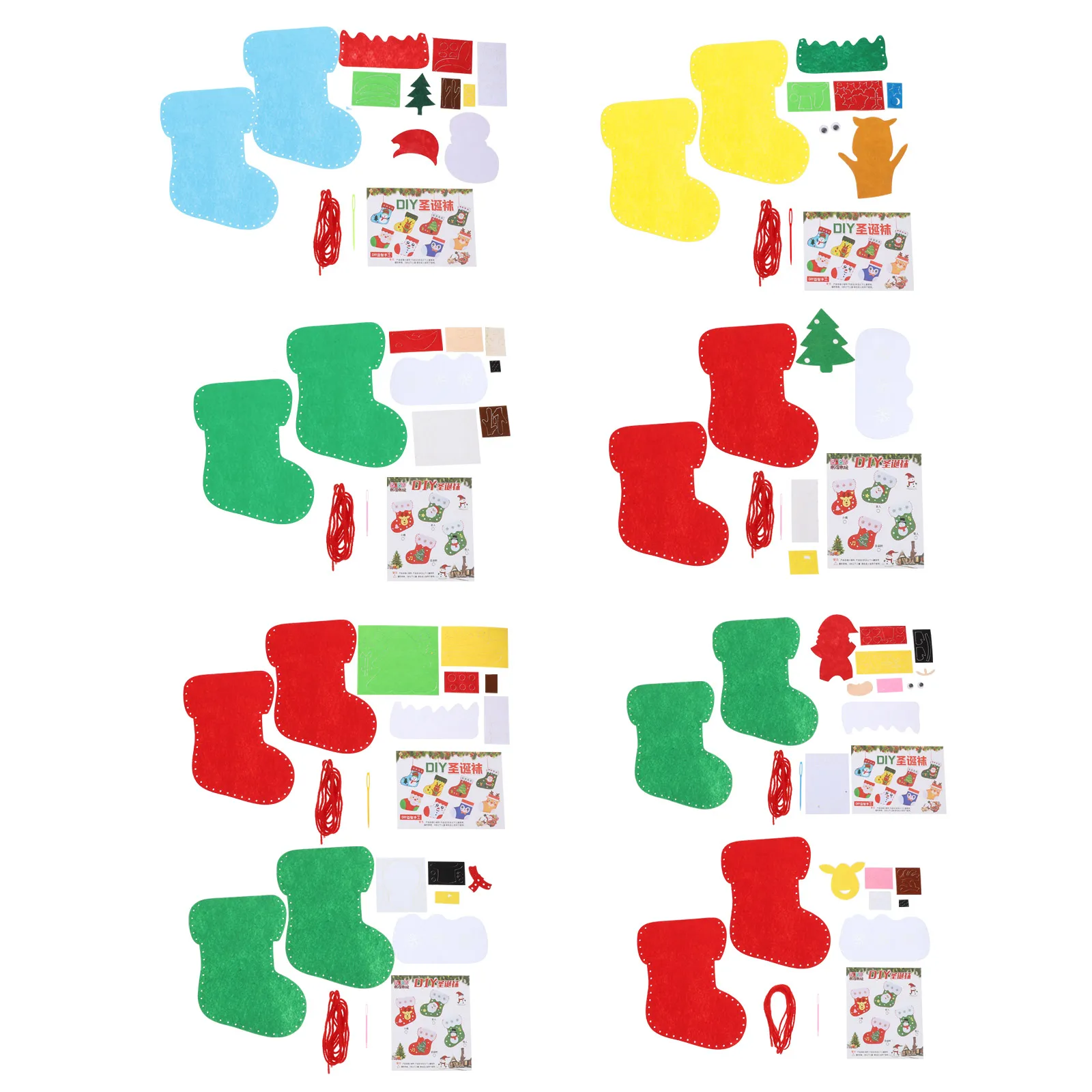 

8Sets Christmas Sock DIY Material Kit Sewing Craft for Kids Xmas Party Decor Educational Supplies Sewing Sock Education Toy