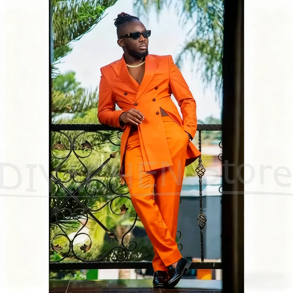 

Men's Double Breasted Suit Set Fashion Peak Lapel Front Slit Outfit 2 Piece Formal Business Casual Wedding Party Tuxedo