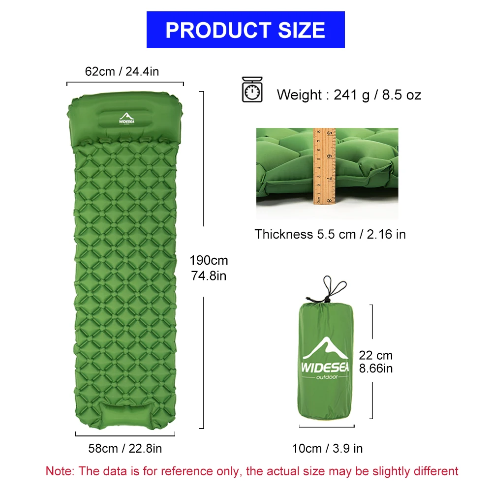 Widesea Camping Press-type Inflatable Mattress Moisture Waterproof Outdoor Sleeping Pad Bed Beach Air Mat Tent Travel Cushion