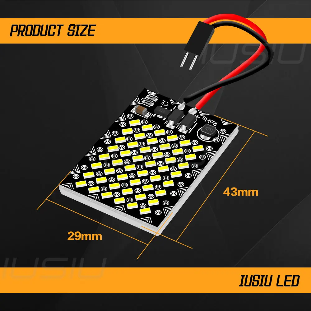 IUSIU 1PC 12V-24V 48SMD T10 BA9S Festoon 31mm 36mm 39mm 41mm 28mm Led Car Interior Reading Dome Light Panel Lamp Bulb Warm White