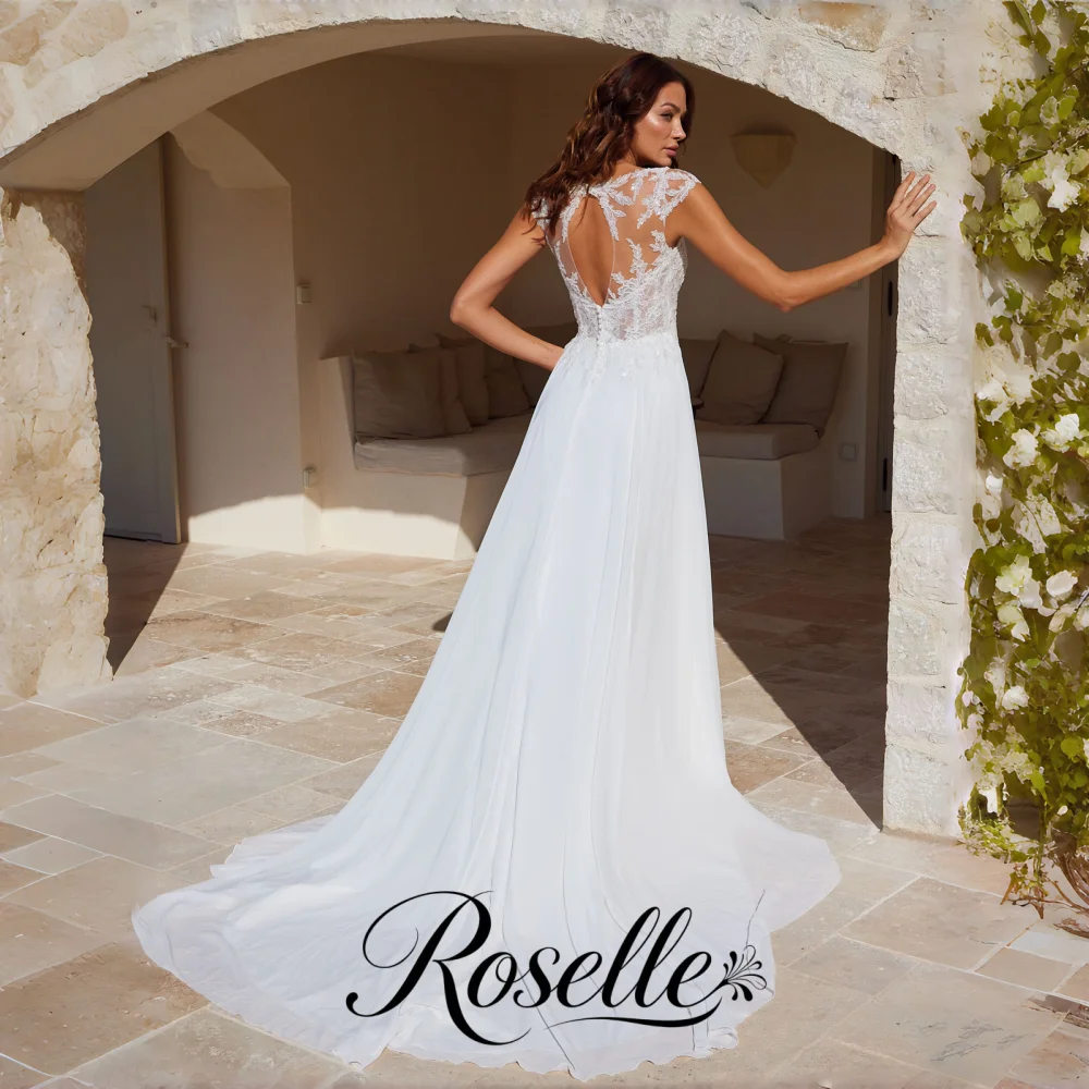 ROSELLE Lace V-Neck A-Line Exquisite Wedding Dress High Side Slit Open Back Sleeveless 2026 Bridal Customized свадебное платьеl