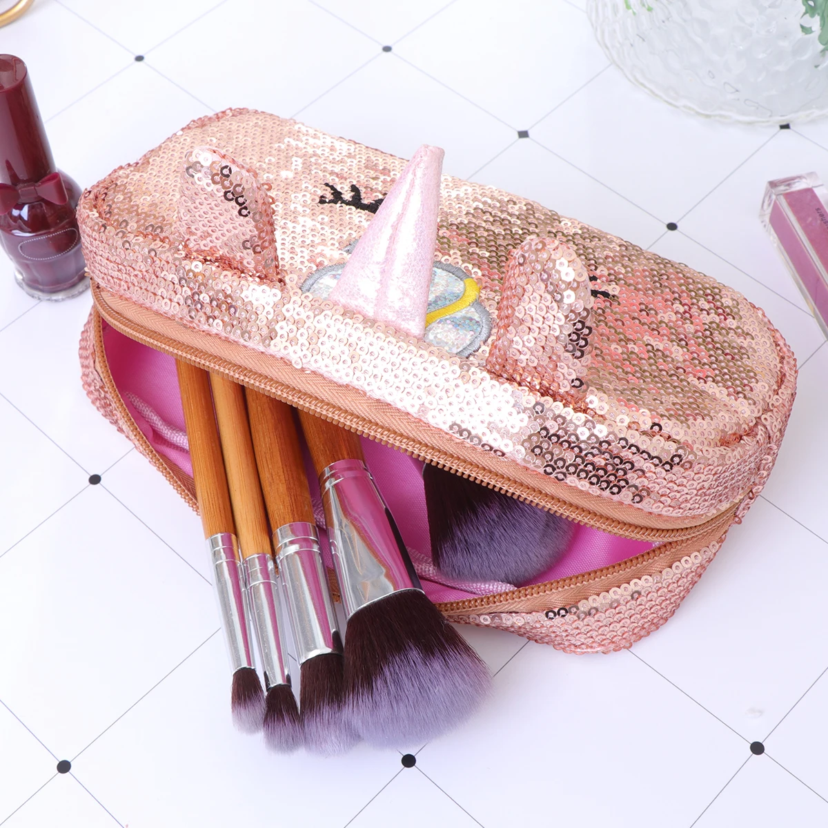 

Unique Sequin Unicorn Design Pencil Bags Storage Case Multifunctional Pen Bag Supplies Cute School Girls Child Zipper