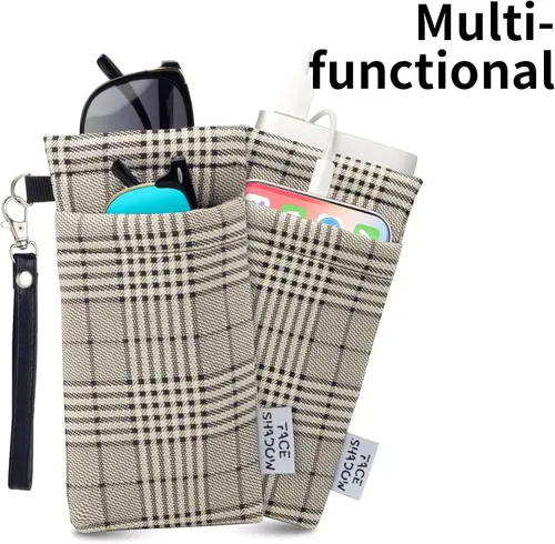 Imagen 1 del producto Estuche doble para gafas, estuche suave para gafas para mujeres y hombres, bolsa para gafas de sol con paño de limpieza, llavero bonito DIY con bolsa