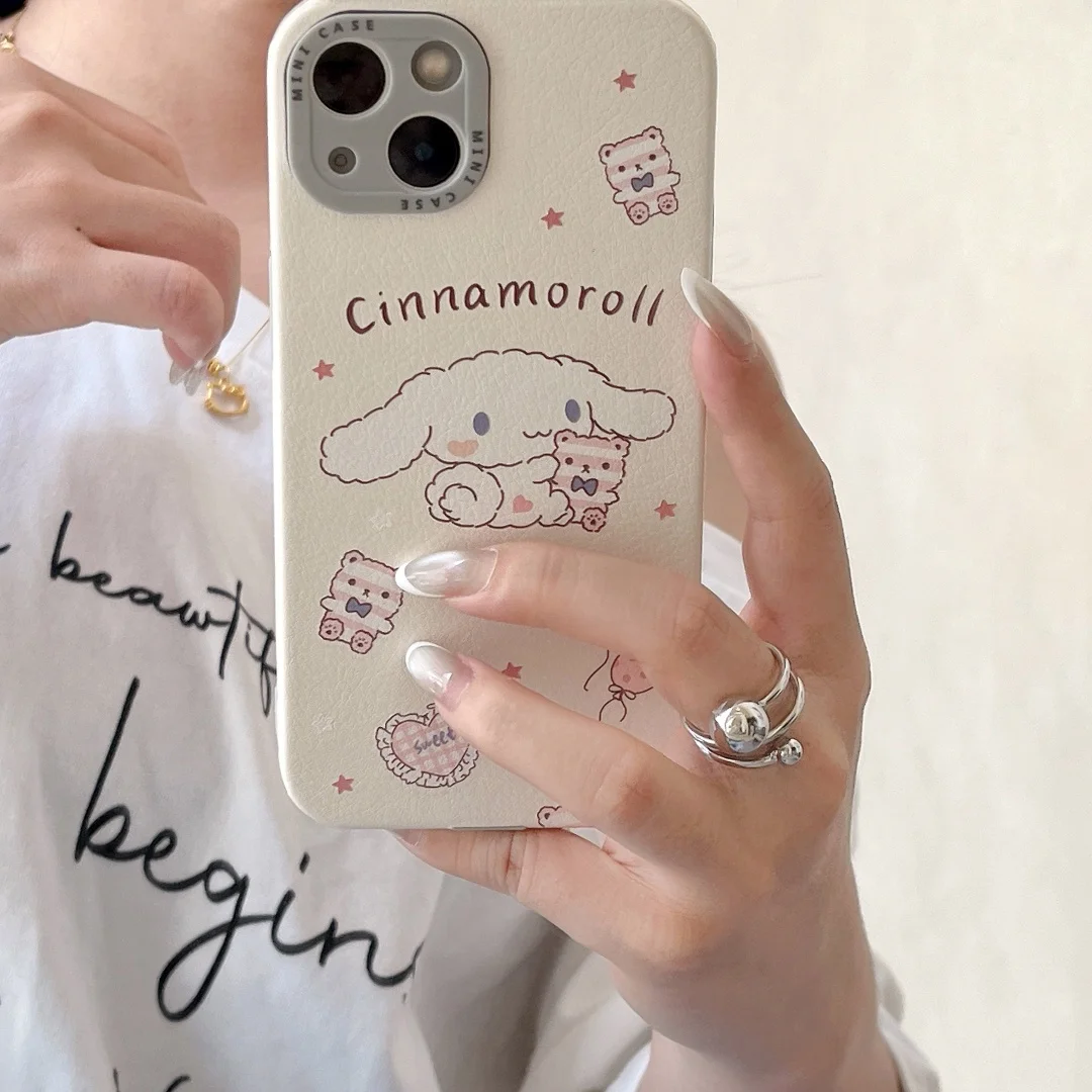 Custodia per telefono in pelle 3D simpatico cartone animato Cinnamoroll per iPhone 13 14 15 16 Pro Max 16Pro 15pro Cover morbida per cannella giapponese