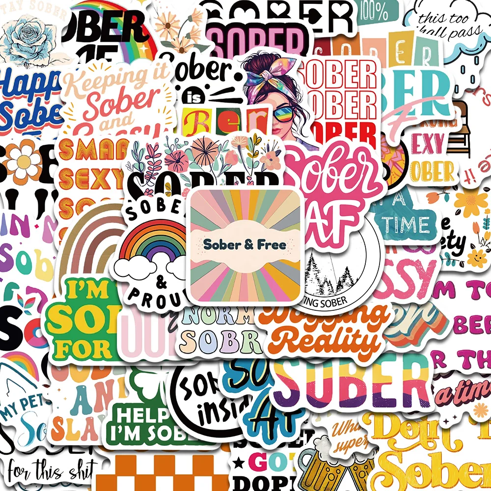 50PCS Sober Rewards Sticker Motorcycle DIY Landscape Creative Living Room Phone Streetwear Luggage Stationery Bedroom Stickers