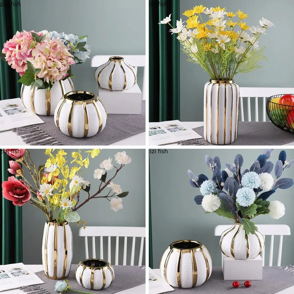 

White Ceramic Vase for Flowers, Modern Desktop Hydroponic Planter for Dried/Preserved Floral Arrangement Decor