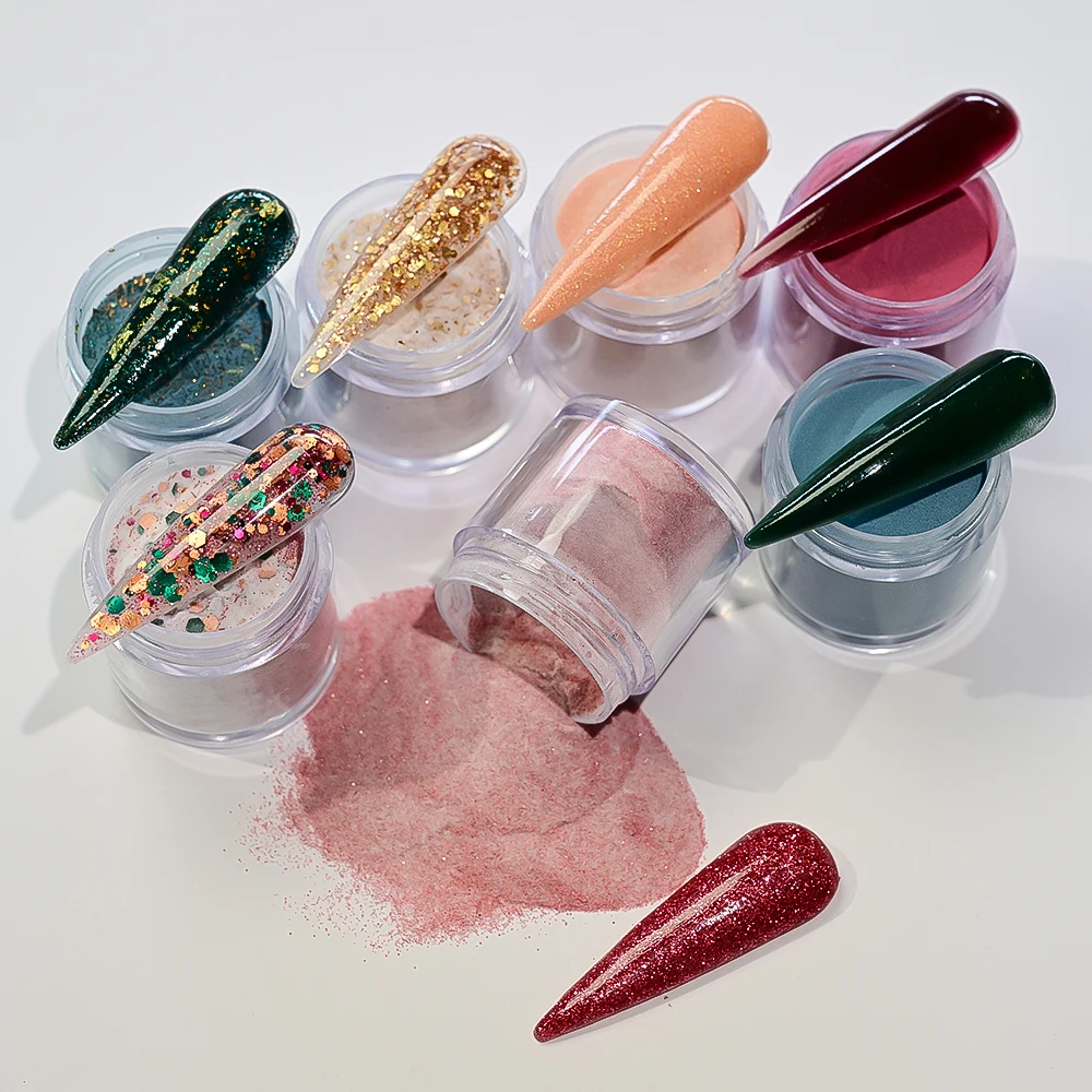 7 pot/set gemengde kleurrijke glitter zeshoek pailletten nagelpoeders sprankelend rood groen kerst acryl nagel extensions/carving stof