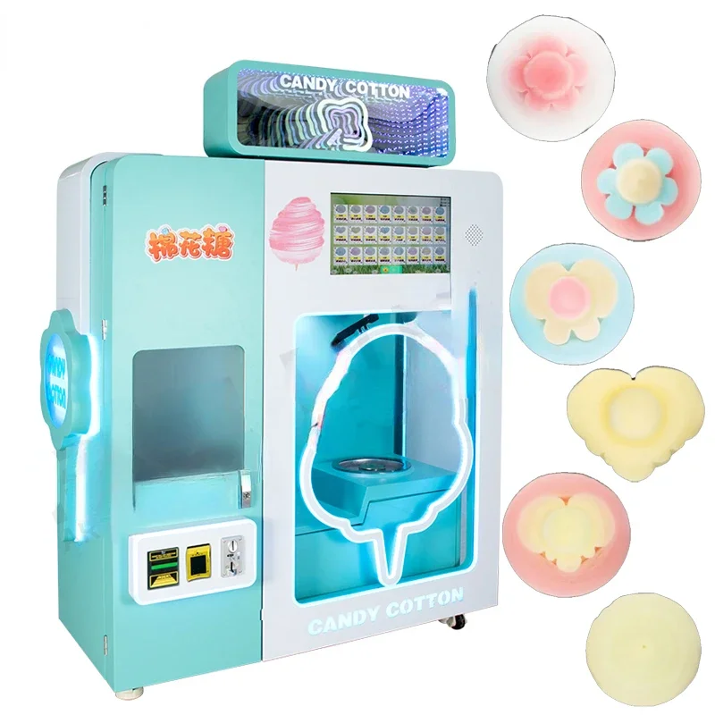 ขายเครื่องจําหน่ายขนมสายไหมแบบหยอดเหรียญ/อัตโนมัติ-Cotton-Candy-Vending-Machine