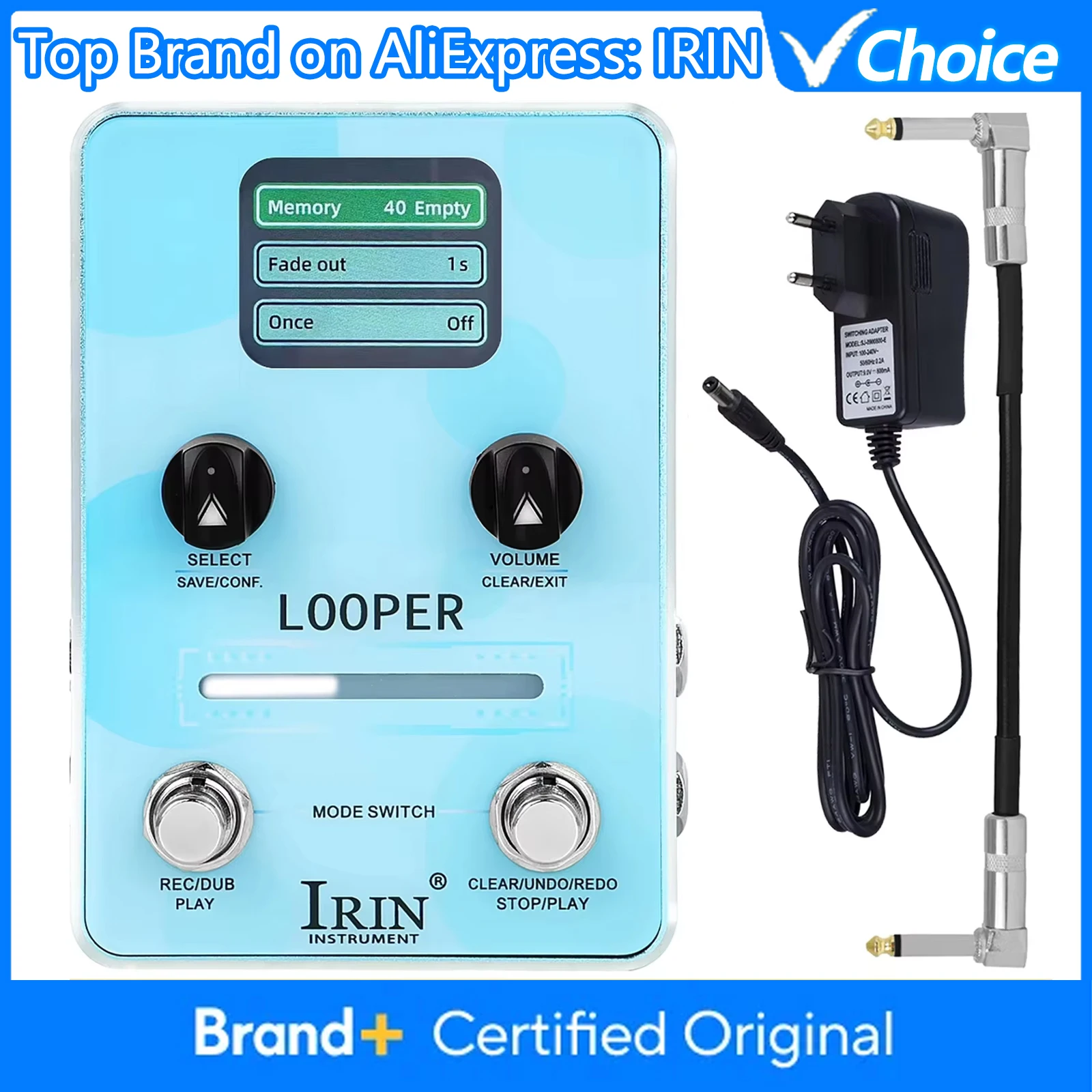 irin-xs-02-electric-guitar-effect-pedal-phrase-looper-effects-pedal-40-storage-160-minutes-recording-time-guitar-accessories