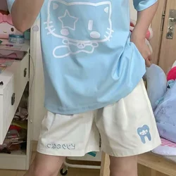 Korean Style Sports Shorts Loose Knee Length Sweatpants Summer Elastic Waisted Womens Shorts Harajuku Kawaii Embroidery Cartoon