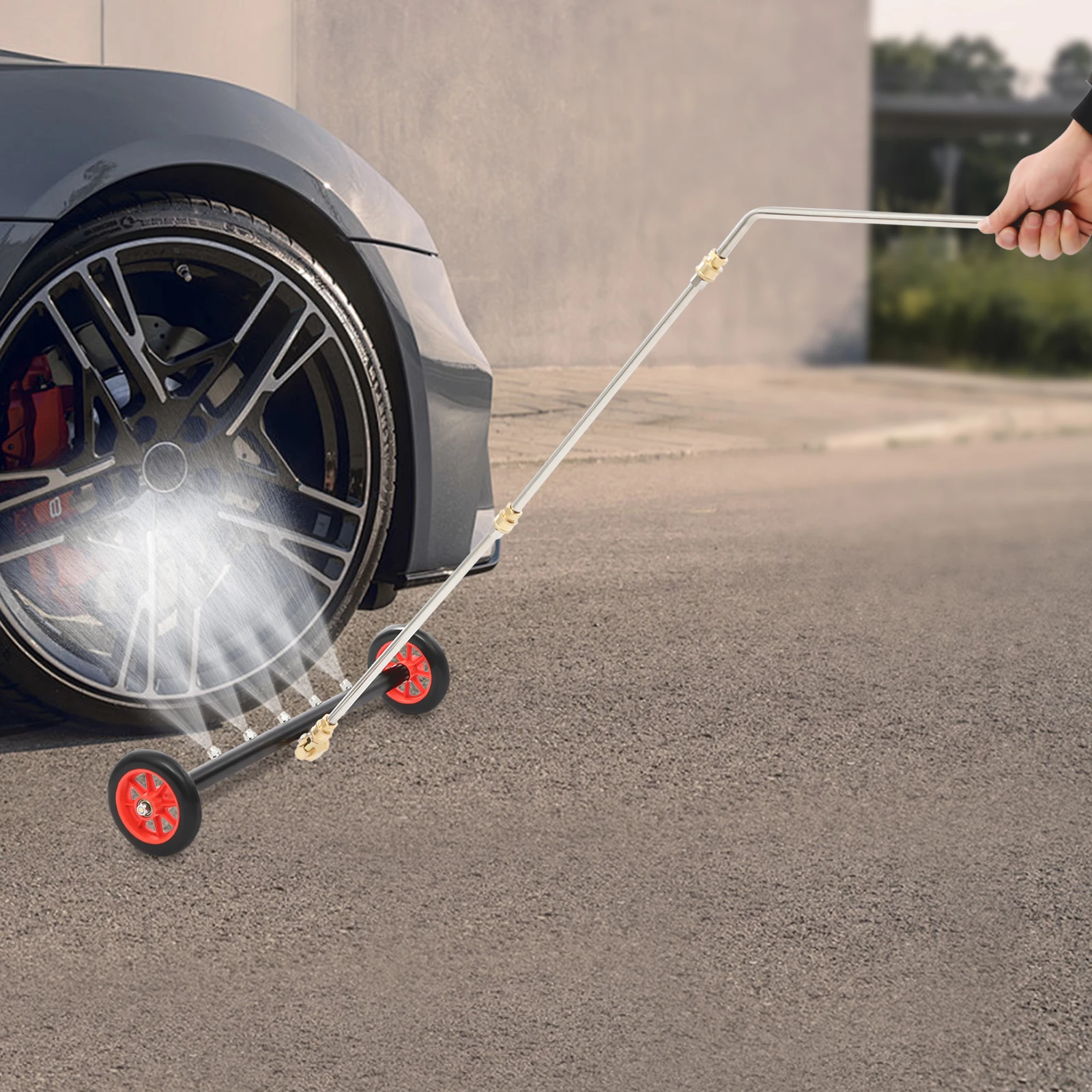 

Красная насадка для мойки высокого давления 2-в-1 (самоконтрящаяся гайка из чистой меди) — регулируемая насадка на 5 колес, для автомобилей/подъездных дорог