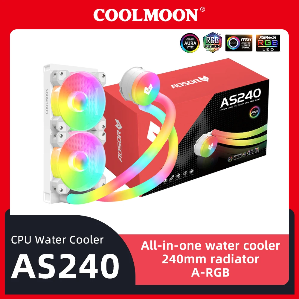 

Coolmoon CPU Water Cooler All-in-one AS240 DIY Fluid Gaming Loop AM5 LGA 1700 CPU Block 240mm Radiator 800-1800 RPM