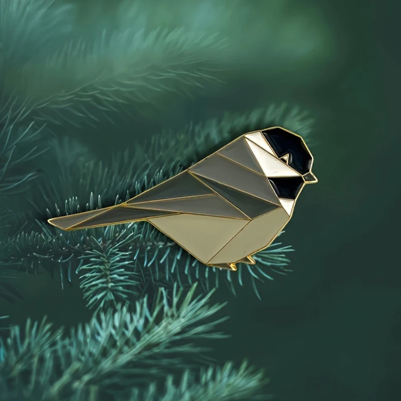 Chickadee-Pin de esmalte de pájaro, joyería de Origami, regalo de pájaro de Origami