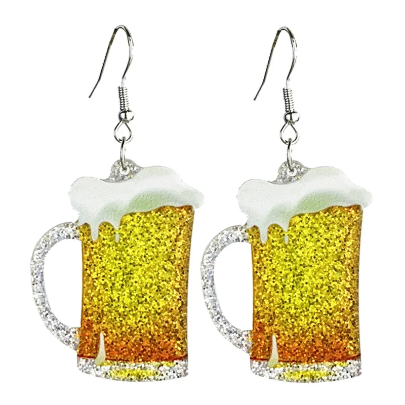 NEW ARRIVALS Glitter Octoberfest Earrings Lightweight Acrylic 3D Simulation Wine Glasses Earring for Women Oktoberfest Beer Mug