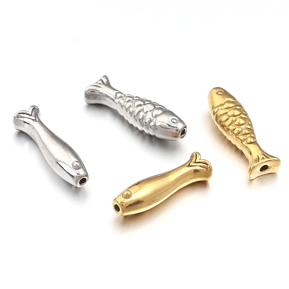 5pcs 14mm Stainless Steel Small Fish Beads Charm Loose Spacer Bead for Jewelry Making Bracelets Needlework Necklace Crafts view 6
