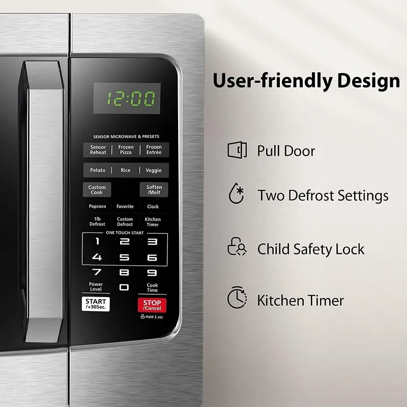 Countertop Microwave 1.2 Cubic Feet, 12.4 Inch Removable Turntable Smart Humidity Sensor 12 Auto Menus Silent Function