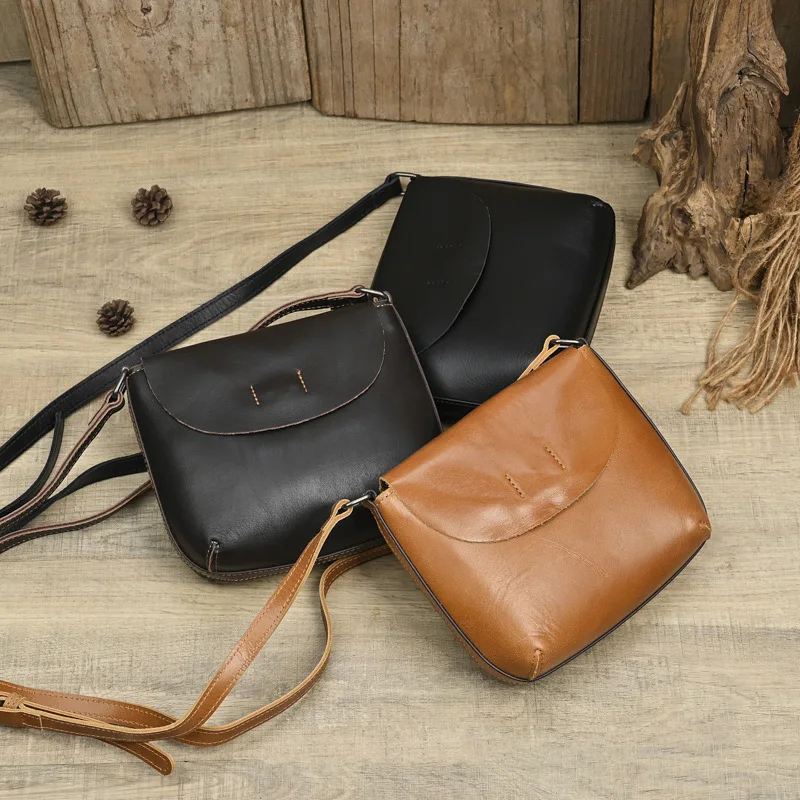 

LD-Ladies' leather casual crossbody bag, top layer cowhide shoulder bag, retro and simple small square bag