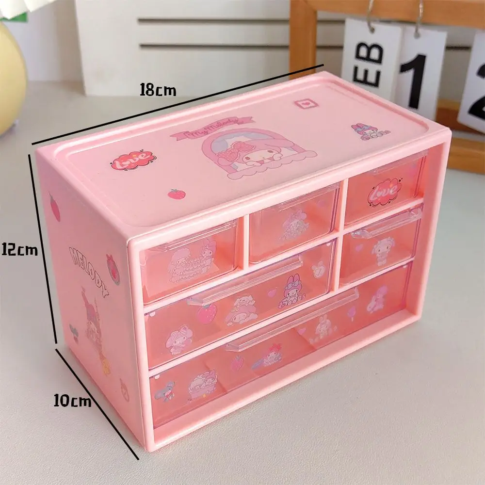 Six Palace Grid Storage Box Kawaii Sanrioed Melody Kuromi Cinnamoroll Anime Cute Sticker Desktop Storage Rack Jewelry Girl Gift