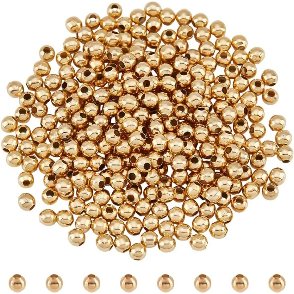 300 pezzi 304 perline in acciaio inossidabile 4mm perline sparse lisce dorate rotonde per il braccialetto fai da te collana orecchino kit per la creazione di gioielli