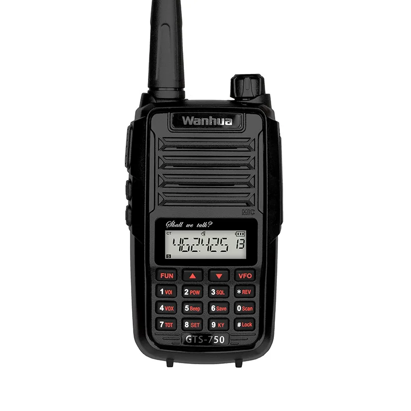 Walkie Talkie portatile Wanhua GTS-750 con frequenza UHF di comunicazione 400-470MHZ e 10km, batteria al litio da 2800mAh