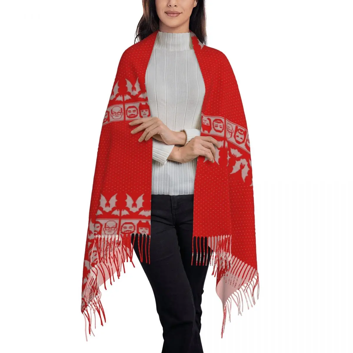 Christmas Scarf What We Do In The Shadows Version Tassel Scarves for Women Soft Warm Shawls and Wrap Long Fall Winter Shawl Wrap
