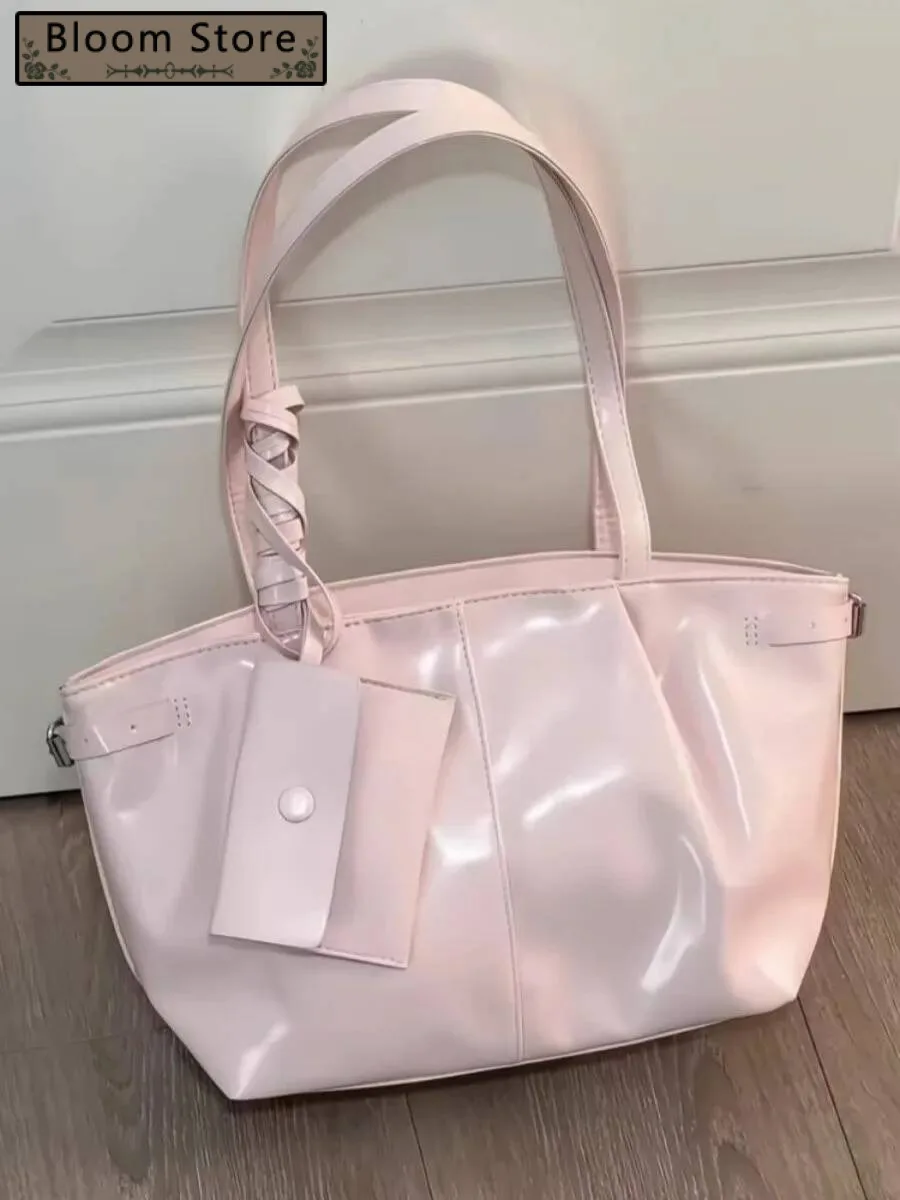 

Bloom Haruku Pink Shoulder Bags Women 2025 New Trendy Large Capacity Tote Bag Purse Female Leather Y2k Handbag Aesthetic