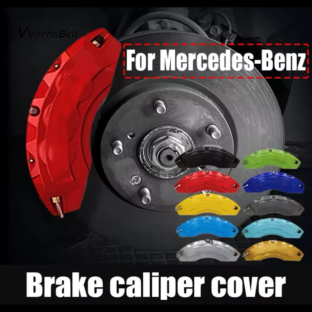2-Pack Heatproof ABS Plastic Brake Caliper Covers with Chrome Logo - Fits Mercedes Benz AMG, GLK, GLA, A, B, C, E Series