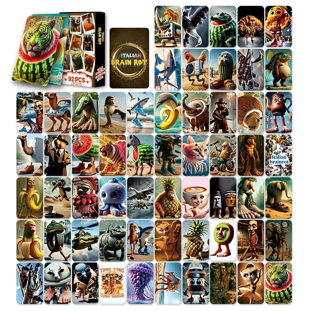 92PCS Italian Brainrot Cards with Stickers Tung Tung Tung Sahur Tralalero Tralala Game Collection Cards Classical Toys Gifts