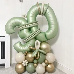 1SET Vintage Avocado Green Balloon 40inch Olive Green Number Balloon 18 30 40 50 Year Adult Birthday Party Wedding Baby Shower
