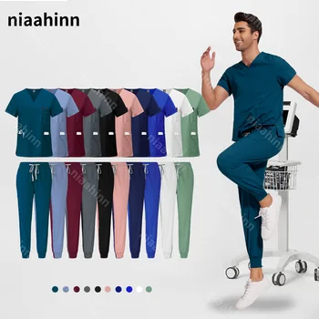 Mehrfarbige Chirurgie Tops + Hosen Anzug Krankenhaus Pflege Uniform Sets Männer Hundesalon Arzt Peeling Uniformen Medizinische Chirurgie Arbeitskleidung