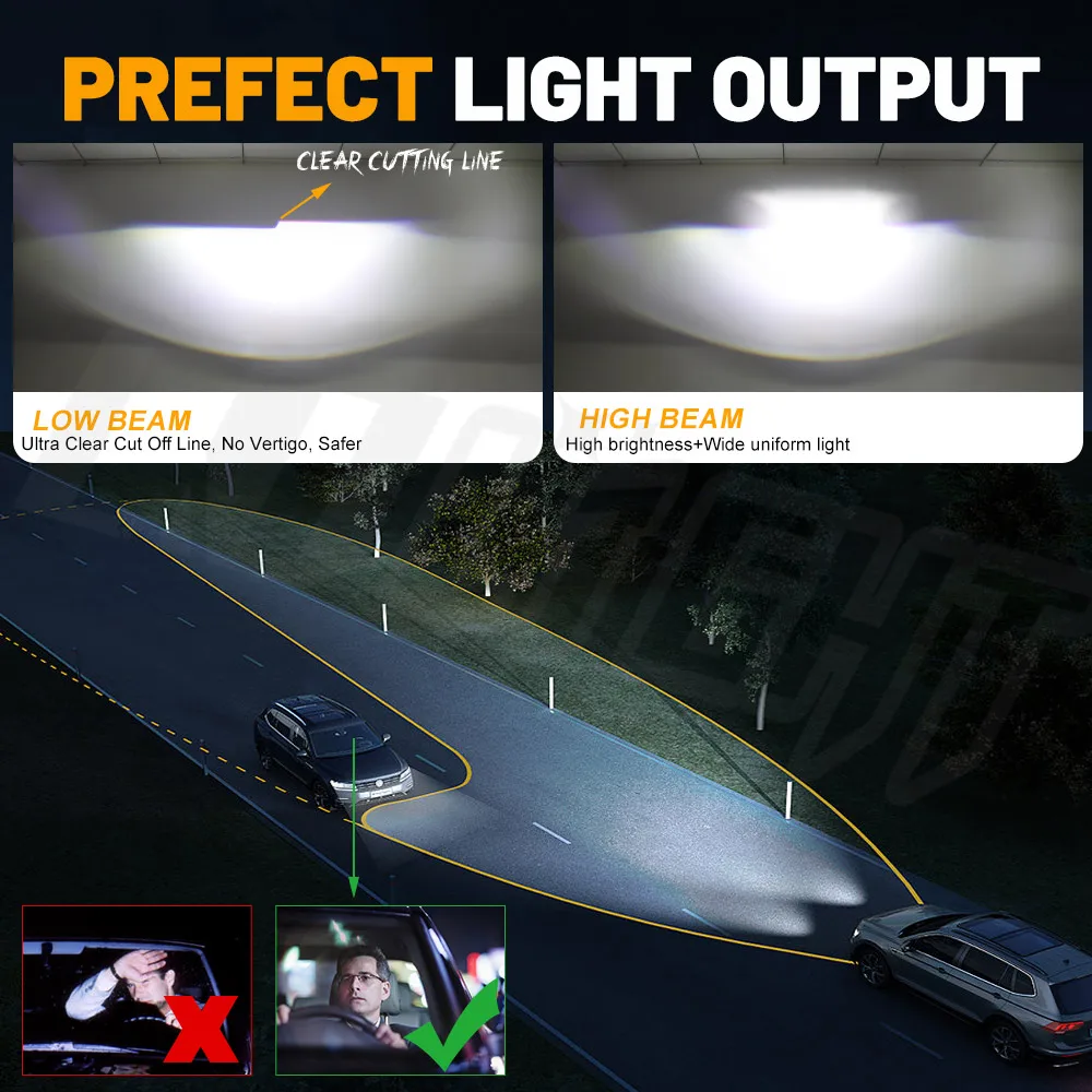 HL 1Pair H4 LED Projector Lens Auto 6000K LED Headlight Bulb High and Low Beams Conversion Turbo Fan for Car Motorcycle 12V 24V