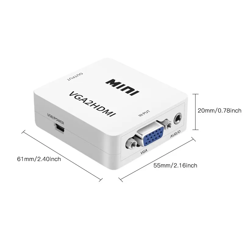 VGA To HDMI Converter VGA to HDTV Mini Box Audio Video Analog Adapter High-definition Desktop Laptop TV Projector