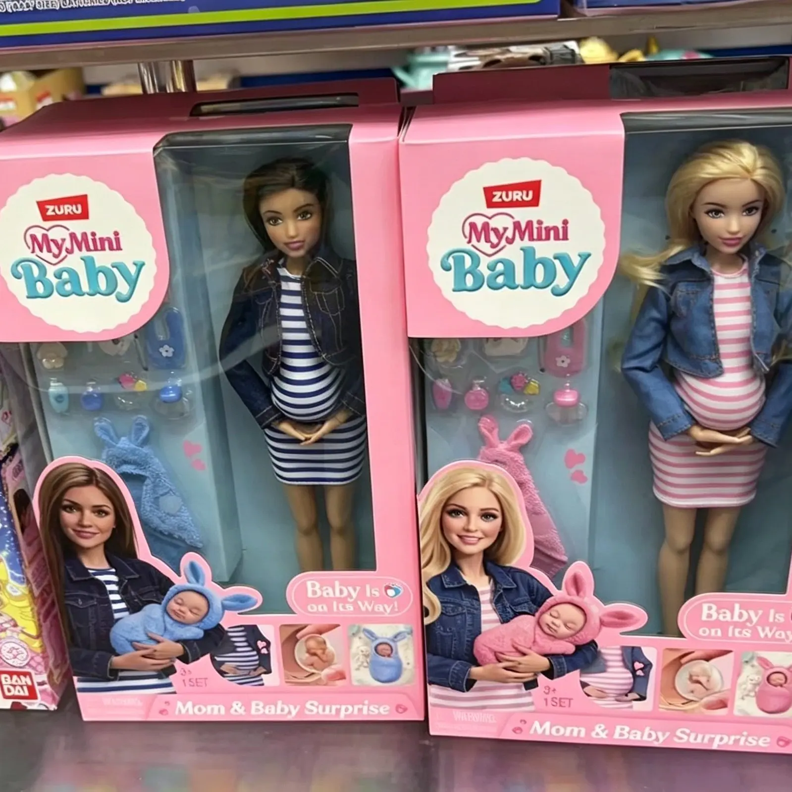 Original ZURU My Mini Baby Mom & Baby Überraschungs-Puppenset mit Abnehmbarem Schwangerschaftsbauch und Slime-Amniosehüllen-Ornament als Geschenk