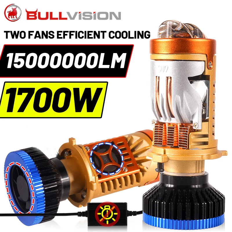 

1700W H4 двойной светодиодный мини - проектор линза 150000LM лазерная автомобильная фара лампочка CSP чип без ошибок 3000K 4300K 6000K турбина лампа
