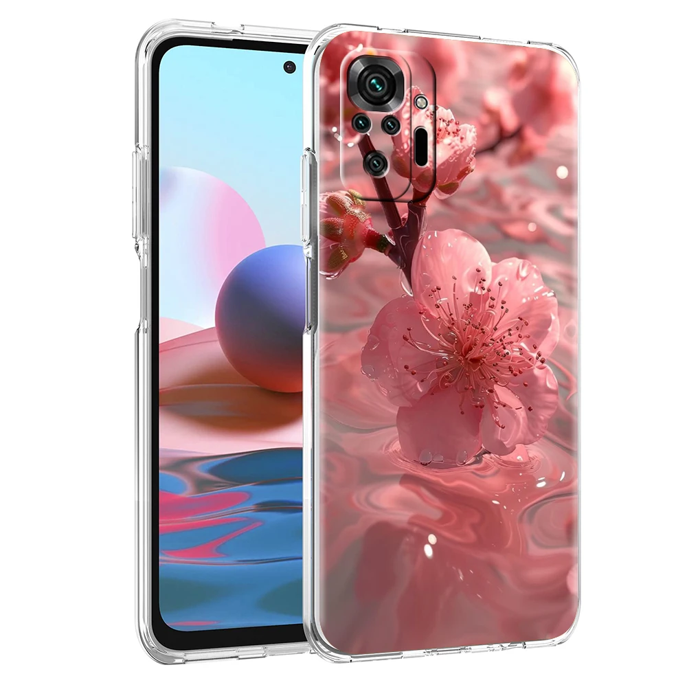 Pink Spring Cherry Blossoms Phone Case Cover for Redmi 12 Note 10 11 11T 7 8 8T 9 K40 Gaming 9A 9C Pro Plus 5G Transparent Shell